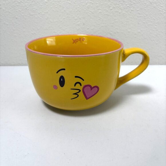 Mug Me I'm Famous Other - Mug Me I'm Famous Kissy Face Emoji Ceramic Coffee Soup Mug Yellow Pink XOXO
